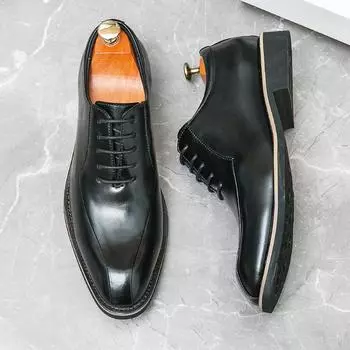 FashionHigh End Брендовые мужские туфли с острым носком для свадьбы Мягкая подошва Удобная плоская повседневная обувь Интервью Мужская деловая обувь 37 чёрный