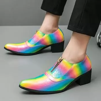 FashionHigh-end Мужские свадебные туфли на высоком каблуке Роскошные туфли для вечеринок Мужские туфли для вечеринок Модные цветные остроносые туфли Бесплатная доставка 39