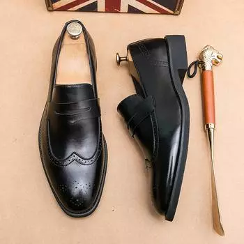 FashionHigh Quality Adulto Elegantes Casual Leather Men Shoes Monk Straps Wedding Dress Slip-on Formal Fashion Office Shoes for Man 38 чёрный