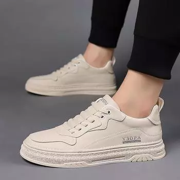 FashionHigh Quality Autumn New Men s Genuine Leather Fashion Casual Board Shoes Brand Men s Outdoor Comfortable Sports Casual Shoes 38 бежевый