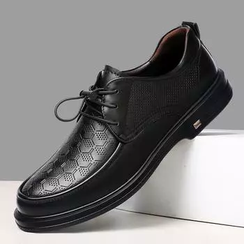 FashionHigh Quality Casual Shoes Men Натуральная кожаная обувь Модные британские нескользящие оксфордские туфли Роскошные брендовые мужские деловые туфли 38 чёрный