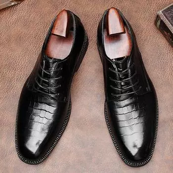 FashionHigh Quality Classic Men Dress Shoes Black Strap Up Leather Shoes for Men Point Toe Business Casual Men Formal Shoes for Wedding 36