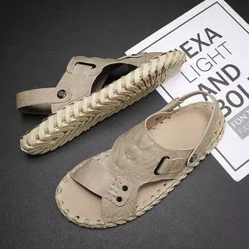 FashionHigh Quality Leather Casual Shoes Trendy Men s Beach Sandals Classic Crocodile Pattern Men s Hollow Shoes Бесплатная доставка 39 чёрный