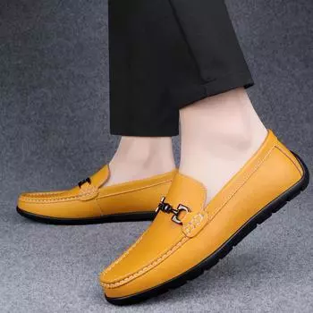 FashionHigh Quality Leather Men Casual Shoes Italian Luxury Brand Mens Loafers Breathable Formal Mens Dress Shoes Slip-on Driving Shoes 37 чёрный