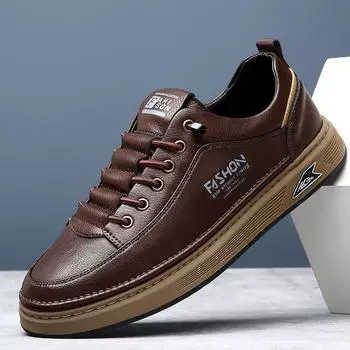 FashionHigh Quality Men Fashion Casual Leather Shoes Горячая Распродажа 2024 Классические Плоские Брендовые Мужские Уличные Кроссовки Рабочие Оксфорды Повседневные 38 чёрный