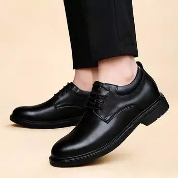FashionHigh Quality Men s Comfortable 6-8cm Business Casual Leather Shoes Spring New Brand Fashion Lace Up Gentlemen s Banquet Shoes 35 чёрный