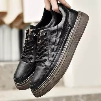 FashionHigh Quality Men s Fashionable New Two-layer Cowhide Board Shoes for Spring Comfortable Breathable Low Top Casual Shoes for Men 37 чёрный