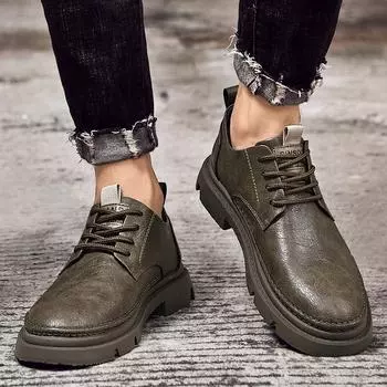 FashionHigh Quality Men s New Lace Up Low Top Casual Thick Soled Work Shoes Brand Men s Business Comfortable Casual Leather Dress Shoes 38 чёрный