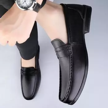 FashionHigh Quality Men s Top Layer Cowhide Comfortable Pigskin Lining Casual Shoes Fashion Men Classic Black Breathable Driving Shoes 38 чёрный