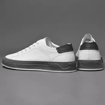 FashionHigh Quality Mens Sneakers Натуральная кожа Белые туфли Мужская повседневная обувь Школьные туфли на шнуровке Базовые прогулочные туфли для мужчин Теннисные туфли на плоской подошве 37