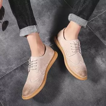 FashionHigh Quality Мужская классическая повседневная обувь большого размера из замши на шнуровке Повседневная кожаная обувь Модные удобные туфли на плоской подошве 38 бежевый