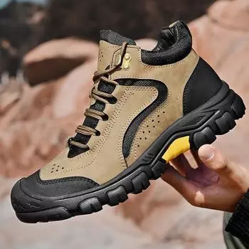 FashionHigh Qulity Men s Hiking Boots Anti-Slip Genuine Leather Leisure Walk Shoes Luxury Brand Men Winter Plush Snow Boots Ankle Boots 38