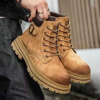 FashionHigh Top Boot Мужские кроссовки Новые стильные мужские ботинки на платформе со шнуровкой для мужчин Повседневная обувь Универсальные мотоциклетные ботильоны 39 серый