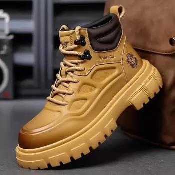 FashionHigh Top Модные прогулочные ботинки 2024 Новые мотоциклетные ботинки по щиколотку Универсальные мужские ботинки для мотокросса Мужская кожаная повседневная обувь на шнуровке 38 чёрный