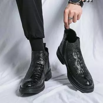 FashionHigh Top Shoes Men New British Fashion Mens Formal Shoes Crocodile Pattern Casual Business Shoes Men Wedding Dress Shoes 38 чёрный