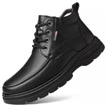FashionHigh Tops and Fleece Winter Warm Boots for Men Designer Black Platform Cotton Shoes Male Fashion Casual Leather Dress Shoes Man 38