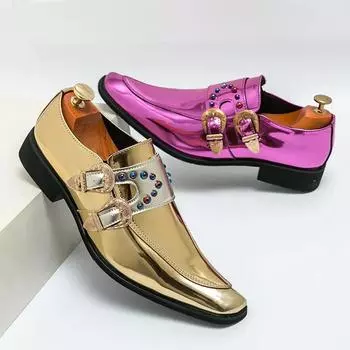 FashionHot Роскошные розовые мужские туфли из лакированной кожи Дизайнерские высококачественные туфли «Челси» с острым носком для официальных мероприятий Мужские туфли для свадебной вечеринки 35