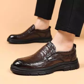 FashionHot Sale Comfortable Mens Casual Shoes Fashion Men’s Leather Shoes Wear-resistant Anti-slip Male Platform Shoe Zapatos De Hombre 38 чёрный