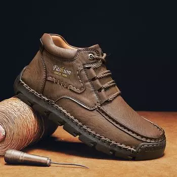 FashionHot Sale Non-Slip Mens Ankle Boots Vintage Style Leather Basic Boots Versatile Leisure Walk Outdoor Shoes High Top Hiking Boots 38