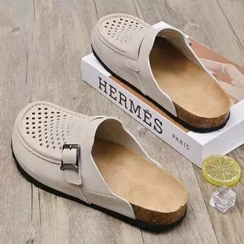 Модные итальянские мужские тапочки из натуральной кожи, мокасины, уличные нескользящие коричневые повседневные шлепанцы, летняя весенняя модная обувь 38 коричневый