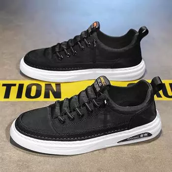 Модные мужские кроссовки из кожи на шнуровке, новое поступление 2024 года, дышащие мужские кроссовки, универсальные нескользящие мужские кроссовки из вулканизированной кожи 39 чёрный