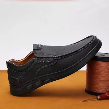 FashionLeather Hiking Shoes Men Soft Anti-slip Rubber Loafers Mens Casual Shoes Male Handmade Walking Slip on Footwear Driving Shoes 38 чёрный