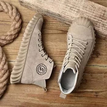 Модные кожаные мужские ботильоны, классические удобные мужские кроссовки, мягкие, ручной работы, мужские повседневные туфли, на шнуровке, прочные, нескользящие, мужские мотоциклетные ботинки 38 песочный