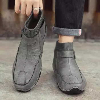 FashionLeather Модные мужские высокие ботинки 2024 Мужские ботильоны без застежек Мужские удобные прогулочные ботинки Desert Boots 38 чёрный