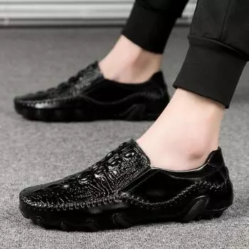 FashionLeather Мужская повседневная обувь 2024 Лето Крокодиловый узор Slip on Формальные мокасины Мужские мокасины Итальянская обувь для вождения Большие размеры 38-47 38 чёрный