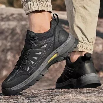 FashionLeather Мужские дышащие кроссовки Высококачественная мужская повседневная обувь для активного отдыха 2024 Новые мужские туфли из вулканизированной кожи Мужские ботинки для походов на шнуровке 39 чёрный