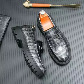 FashionLeather Увеличенная высота Британские туфли Толстая подошва Мужские низкие мокасины Модные серые мужские повседневные туфли для интервью и работы 38 чёрный