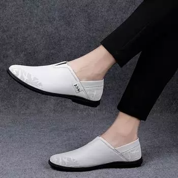 FashionLeisure Walk Round Toe Bureau Luxe Мужская обувь Повседневные кожаные мокасины для жениха Мужские туфли ручной работы для мужчин 37 чёрный