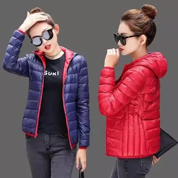 МОДАлегкий и тонкий пуховик женский короткий с капюшоном большой размер двухсторонняя тонкая куртка Одежда M