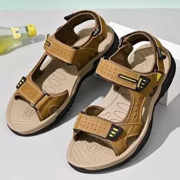 FashionLight Cool Man Sneakers Hand-stitching Men Sandals Comfy New Summer Flats Breathable Man Casual Shoes Comfortable Walking Shoes 38 чёрный