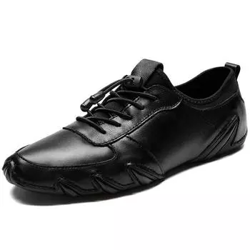 Fashionloafers Casual Shoes 2024 Lace flat Sole Men s luxury Genuine Leather Shoes Cute Comfortable Men Sneakers Shoes Autumn With Fur 38 чёрный