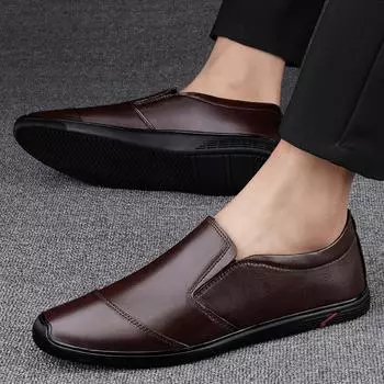 FashionLoafers Men Casual Leather Shoes Brand Fashion Slip on Moccasins Italian Luxury Designer Loafer Men Business All-match Man Shoes 38 чёрный