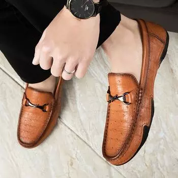 FashionLoafers Shoes Men 2024 Genuine Leather Fashion Men Shoes Classic Driving Spring Shoes Brand Luxury Leather Men Casual Shoes 38 чёрный