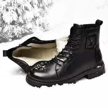 FashionLuxury Boots Men Winter Shoes Black Genuine Leather Boots Mens Footwear Brand Warm Plush Winter Boots For Men 38