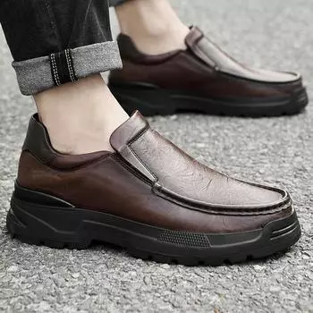 FashionLuxury Brand Fashion Loafers Men Slip-on Натуральная кожа Платье Flats Деловые кожаные туфли Плоские туфли Дышащая повседневная обувь 38 чёрный