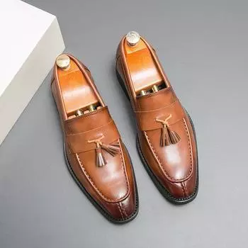Модные роскошные брендовые туфли для банкета высокого класса, мужские туфли на мягкой подошве, удобные мокасины с кисточками, коричневые мужские рабочие туфли для поездок на работу 38 чёрный