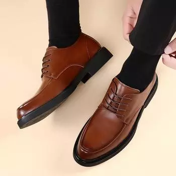 FashionLuxury Brand Lace-Up Non-slip Men Business Black Shoes High Quality Formal Leather Men Dress Shoes Breathable Mens Casual Shoes 38 чёрный