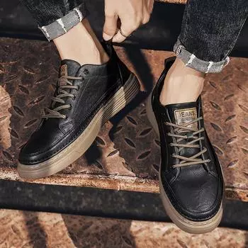 FashionLuxury Brand Mens Shoes Casual Leather Male Comfortable Sneakers Stylish Skate Shoes Men All-match Male Lace-Up Walking Shoes 38 чёрный