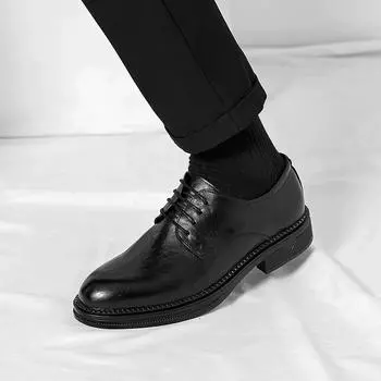 FashionLuxury Business Oxfords Leather Shoes Men lace up Breathable Rubber Formal Dress Shoes Male Office Wedding Flats Mocassins Homme 38 чёрный