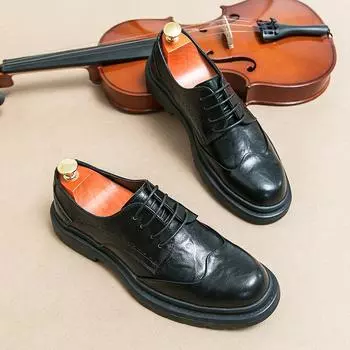 FashionLuxury Men s Genuine Leather Shoes Banquet Dress Shoes Formal Occasion Office Business Shoes British Style Men s Casual Shoes 38 чёрный