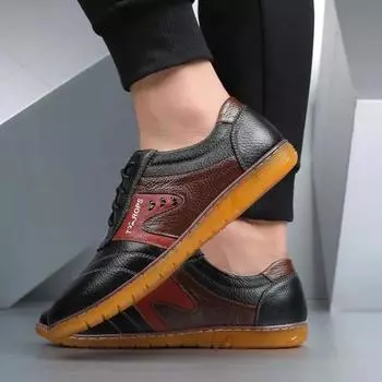 FashionMale Casual Shoe Round Toe Non Slip And Waterproof Men s Leather Shoes Thick Sole Platform Slip-on 2024 New Arrivals Social 38