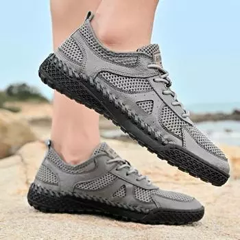 FashionMale Comfortable Outdoor Shoe Hollow Out Mens Lace-Up Sneakers Fashion Men Casual Walking Shoes All-match Men s Vulcanize Shoes 38 чёрный