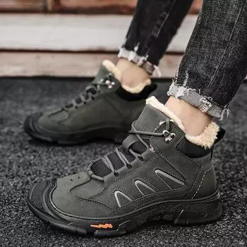 FashionMale Новые мужские зимние плюшевые зимние ботинки из кожи, модная походная обувь, роскошные брендовые мужские ботильоны, мужские низкие кроссовки на шнуровке 38