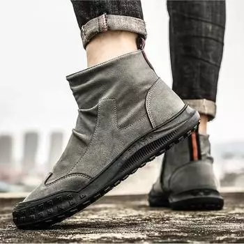 FashionMale Shoes With Zip Men s Boots Rubber Lightweight Cheap Non Slip Retro Offers Original Deals Designer High Quality Casual Sale 39
