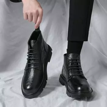 FashionMale Удобная обувь с высоким верхом 2024 года, универсальные мужские мотоциклетные ботинки, брендовые ботинки для пустыни на шнуровке, мужская обувь 38 чёрный
