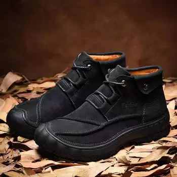 FashionMale Удобные высокие походные ботинки для мужчин, зимние плюшевые ботинки для снега, 2024 Новое поступление, мужские ботильоны на шнуровке, нескользящая мужская обувь 38